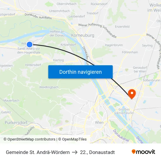 Gemeinde St. Andrä-Wördern to 22., Donaustadt map
