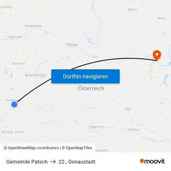 Gemeinde Patsch to 22., Donaustadt map