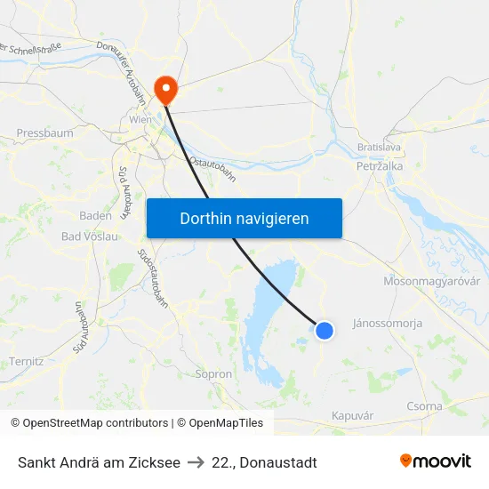 Sankt Andrä am Zicksee to 22., Donaustadt map