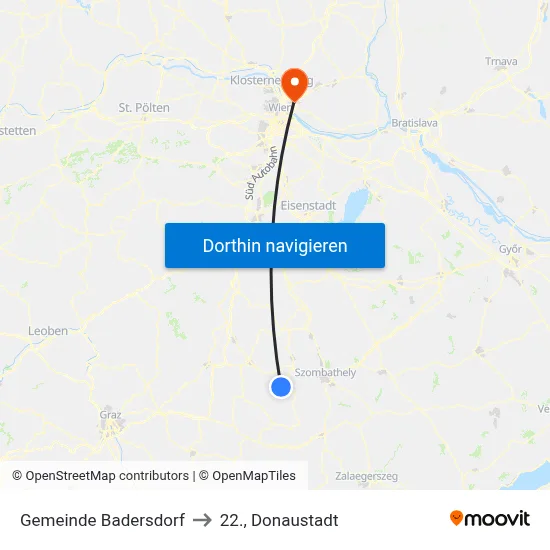 Gemeinde Badersdorf to 22., Donaustadt map