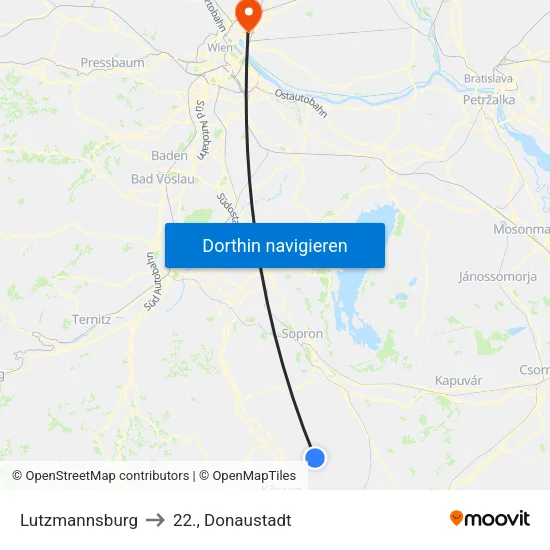 Lutzmannsburg to 22., Donaustadt map