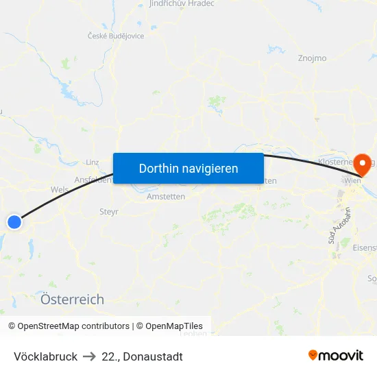 Vöcklabruck to 22., Donaustadt map