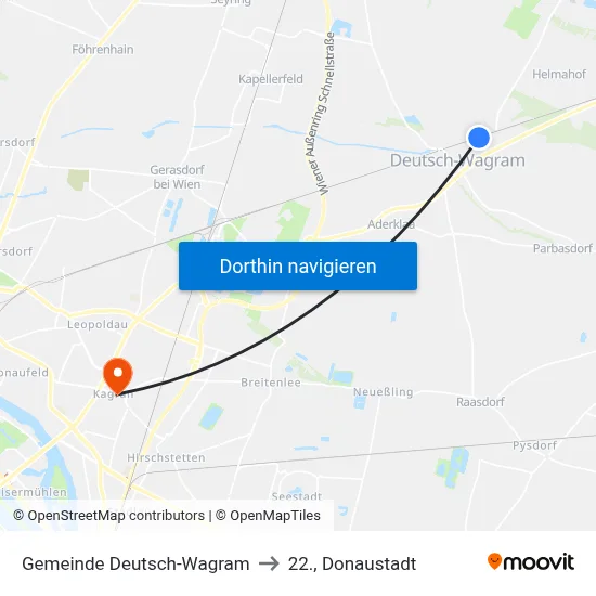 Gemeinde Deutsch-Wagram to 22., Donaustadt map