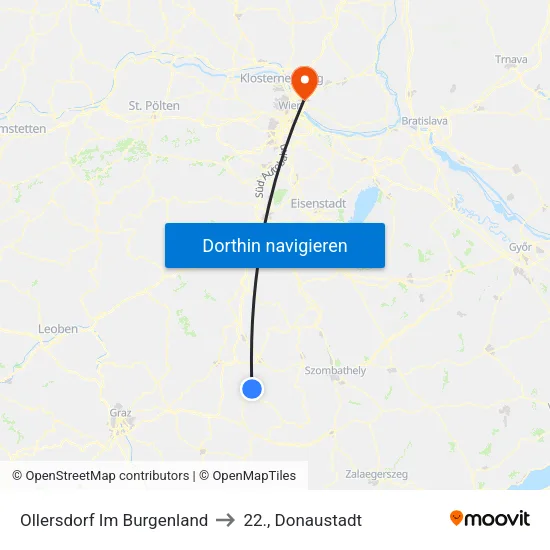 Ollersdorf Im Burgenland to 22., Donaustadt map