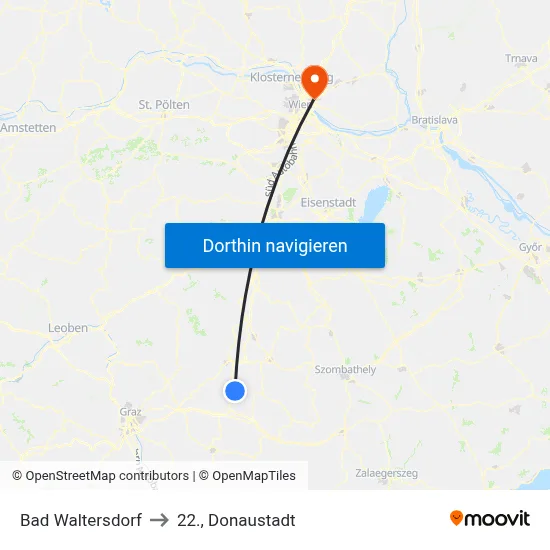 Bad Waltersdorf to 22., Donaustadt map