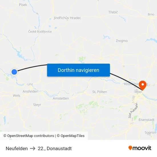 Neufelden to 22., Donaustadt map