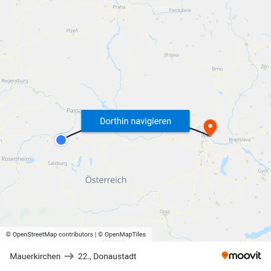Mauerkirchen to 22., Donaustadt map
