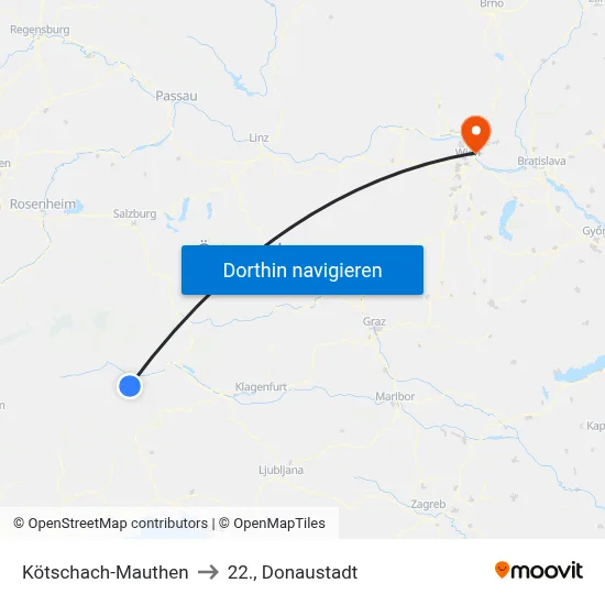 Kötschach-Mauthen to 22., Donaustadt map