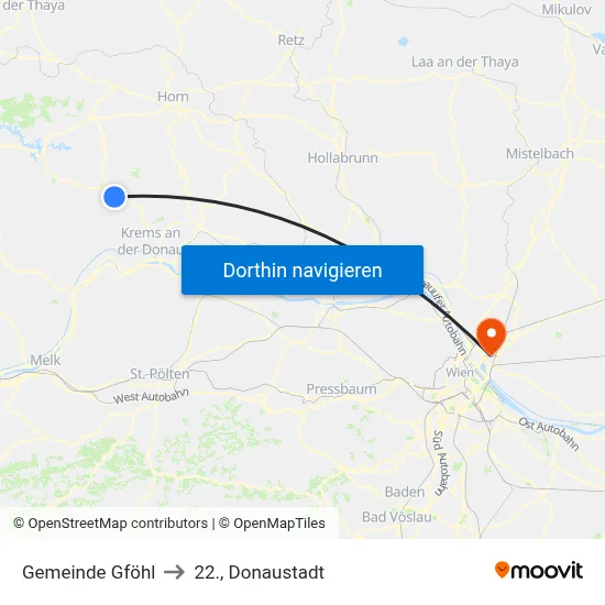 Gemeinde Gföhl to 22., Donaustadt map