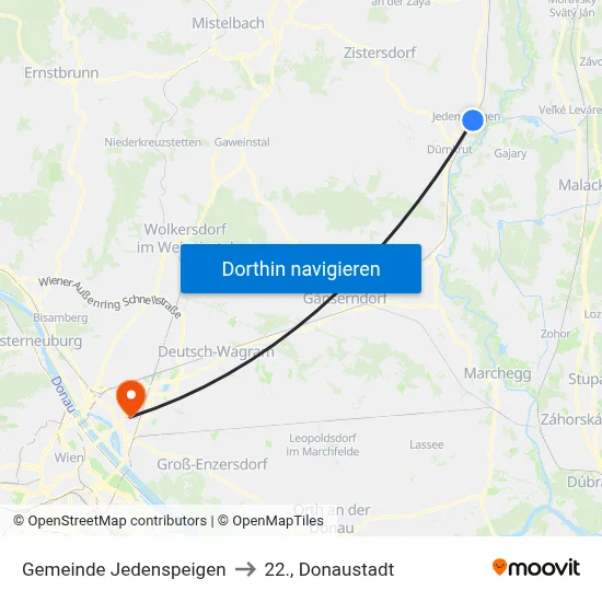 Gemeinde Jedenspeigen to 22., Donaustadt map