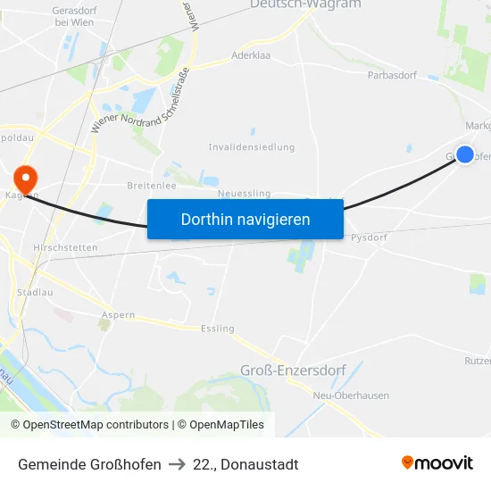 Gemeinde Großhofen to 22., Donaustadt map