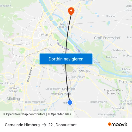 Gemeinde Himberg to 22., Donaustadt map