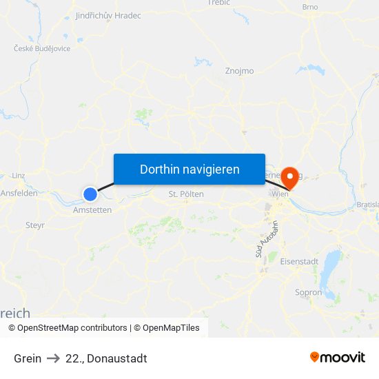 Grein to 22., Donaustadt map