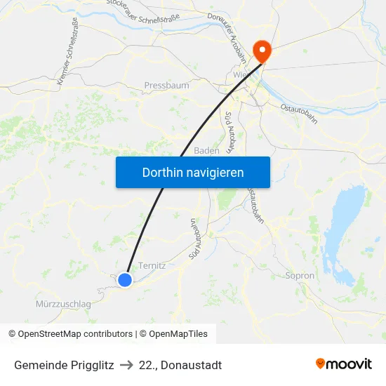 Gemeinde Prigglitz to 22., Donaustadt map