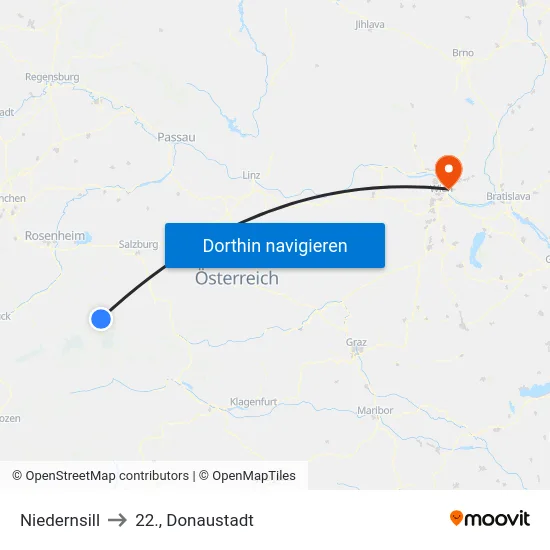 Niedernsill to 22., Donaustadt map
