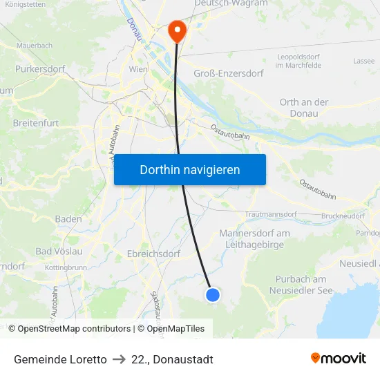 Gemeinde Loretto to 22., Donaustadt map