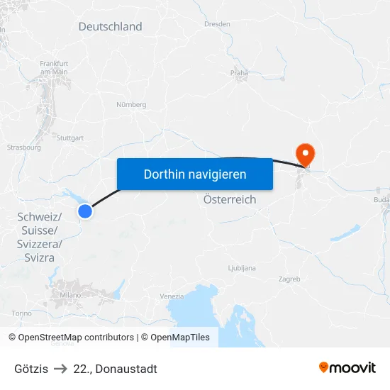 Götzis to 22., Donaustadt map