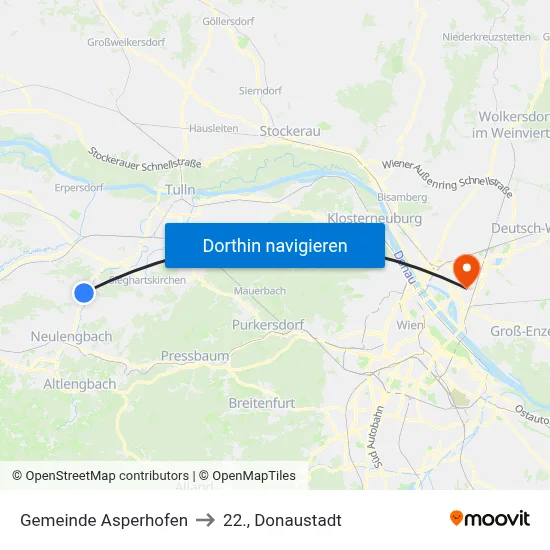 Gemeinde Asperhofen to 22., Donaustadt map