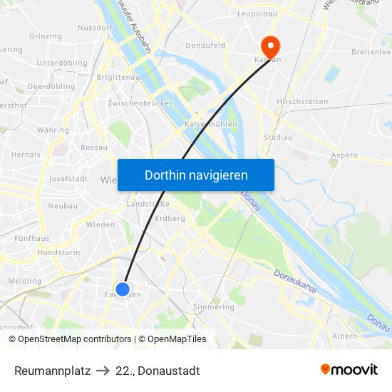 Reumannplatz to 22., Donaustadt map