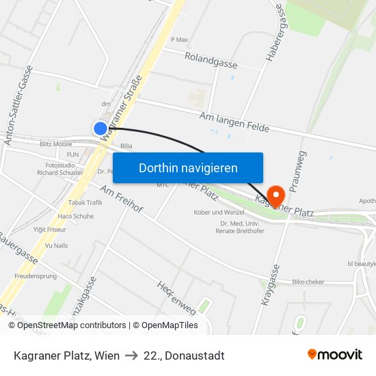 Kagraner Platz, Wien to 22., Donaustadt map