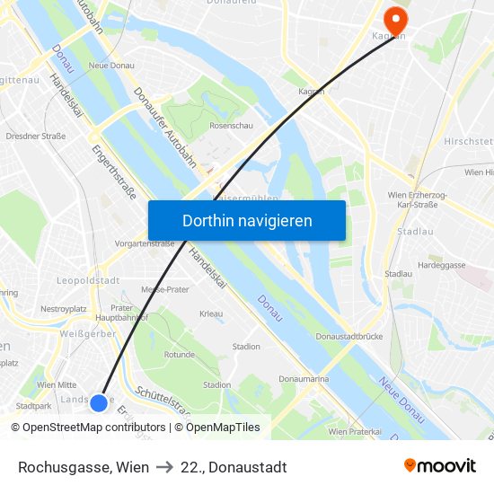 Rochusgasse, Wien to 22., Donaustadt map