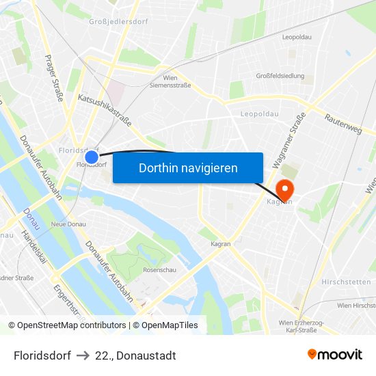 Floridsdorf to 22., Donaustadt map