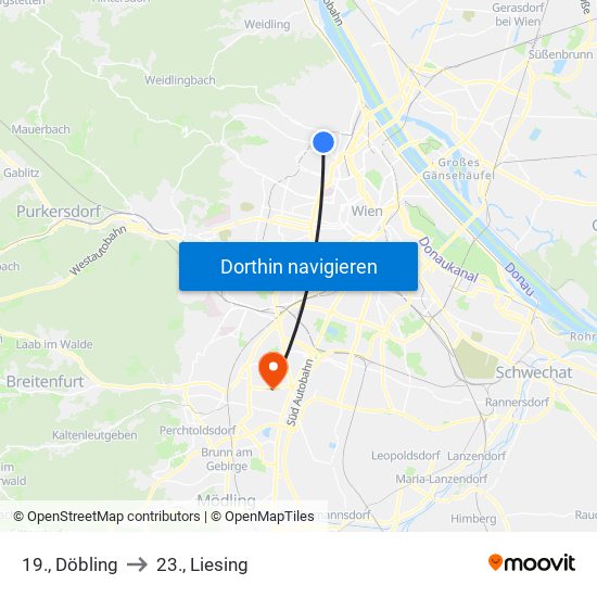 19., Döbling to 23., Liesing map