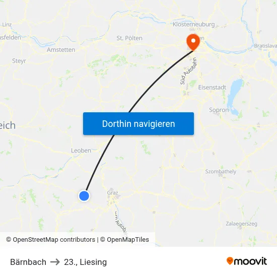 Bärnbach to 23., Liesing map