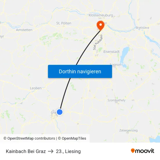 Kainbach Bei Graz to 23., Liesing map
