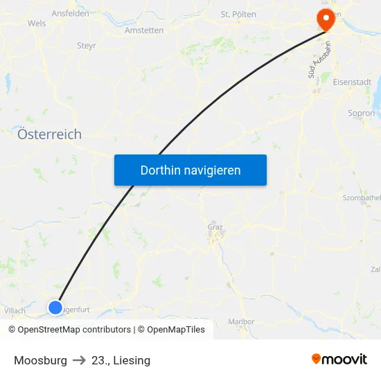Moosburg to 23., Liesing map