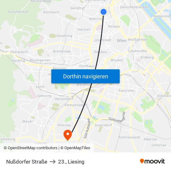 Nußdorfer Straße to 23., Liesing map
