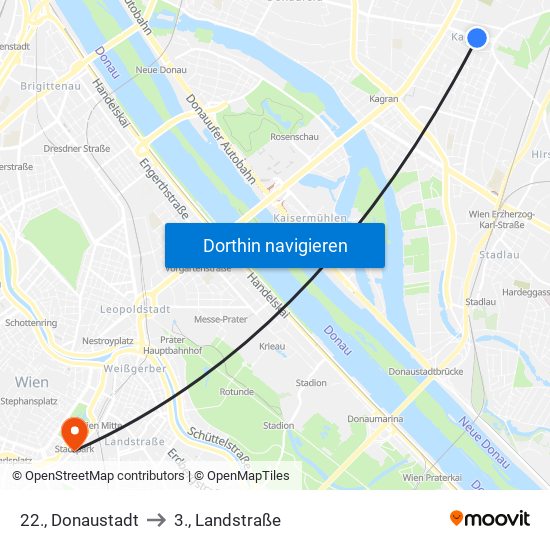 22., Donaustadt to 3., Landstraße map