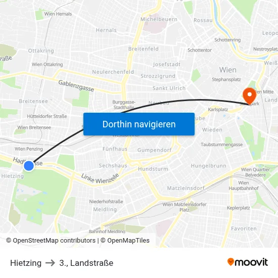 Hietzing to 3., Landstraße map