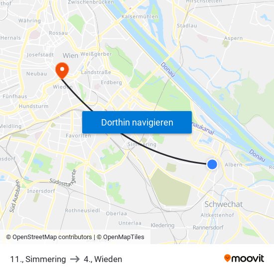 11., Simmering to 4., Wieden map