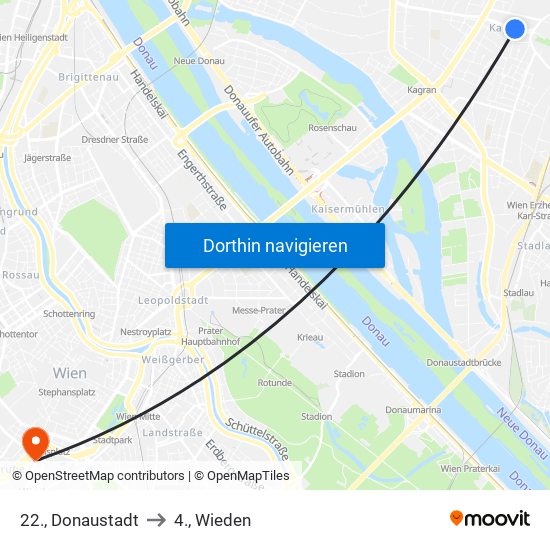 22., Donaustadt to 4., Wieden map