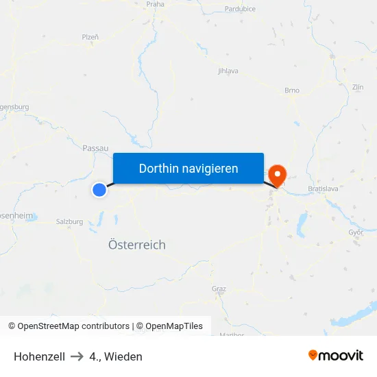 Hohenzell to 4., Wieden map