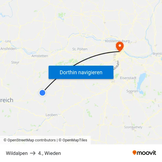 Wildalpen to 4., Wieden map