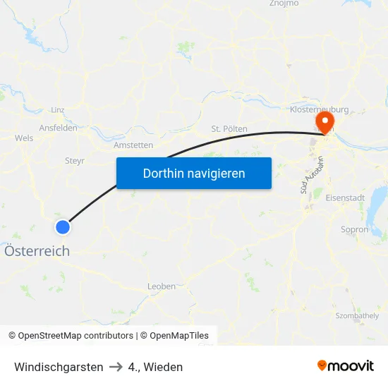 Windischgarsten to 4., Wieden map