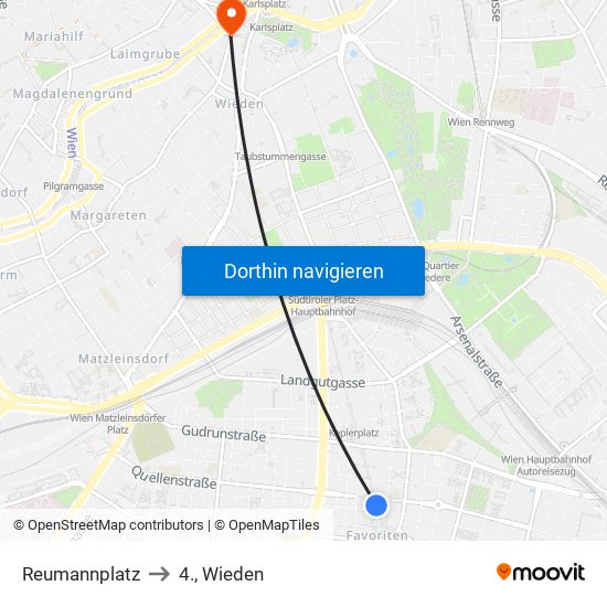 Reumannplatz to 4., Wieden map