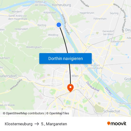 Klosterneuburg to 5., Margareten map