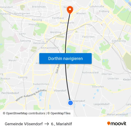 Gemeinde Vösendorf to 6., Mariahilf map