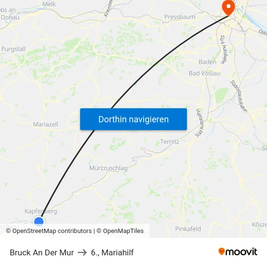 Bruck An Der Mur to 6., Mariahilf map