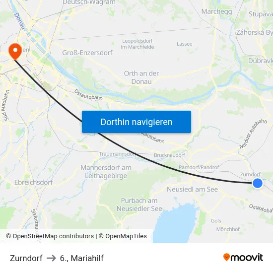 Zurndorf to 6., Mariahilf map