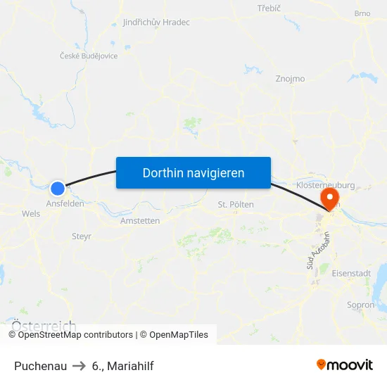 Puchenau to 6., Mariahilf map