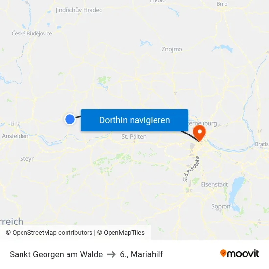 Sankt Georgen am Walde to 6., Mariahilf map