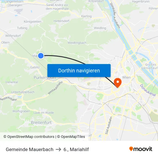 Gemeinde Mauerbach to 6., Mariahilf map