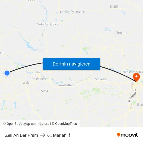 Zell An Der Pram to 6., Mariahilf map