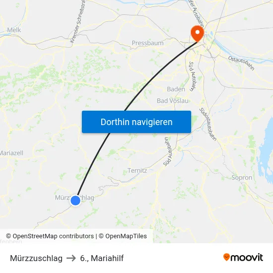 Mürzzuschlag to 6., Mariahilf map