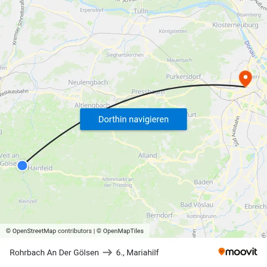 Rohrbach An Der Gölsen to 6., Mariahilf map