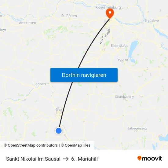 Sankt Nikolai Im Sausal to 6., Mariahilf map